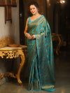 Banarasee Georgette Saree With Antiue Zari Jaal Design & Border-Blue