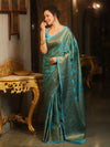 Banarasee Georgette Saree With Antiue Zari Jaal Design & Border-Blue