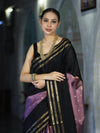 Banarasee Handloom Dual Color Semi Silk Saree With Buti Design & Striped Border-Black & Lavender