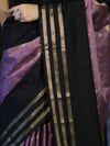 Banarasee Handloom Dual Color Semi Silk Saree With Buti Design & Striped Border-Black & Lavender