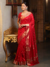 Banarasee Handwoven Semi Silk Saree With Zari Buti Design-Red