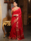 Banarasee Handwoven Semi Silk Saree With Zari Buti Design-Red