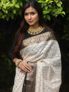 Banarasee Faux Georgette Saree With Zari Work & Contrast Border-White & Black