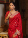 Banarasee Handwoven Semi Silk Saree With Zari Buti Design-Red