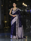 Banarasee Handloom Mashru Silk Saree With Tanchoi Work & Lace Border-Deep Blue