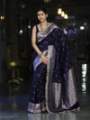 Banarasee Handloom Mashru Silk Saree With Tanchoi Work & Lace Border-Deep Blue