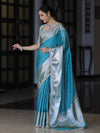 Banarasee Semi Chiffon Saree With Buti Design Broad Zari Border & Lace-Light Blue