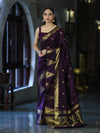 Banarasee Handloom Semi Silk Saree With Polka Dot Design & Zari Border-Purple