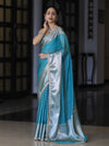 Banarasee Semi Chiffon Saree With Buti Design Broad Zari Border & Lace-Light Blue