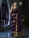 Banarasee Handloom Semi Silk Saree With Polka Dot Design & Zari Border-Purple