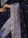 Banarasee Handloom Mashru Silk Saree With Tanchoi Work & Lace Border-Deep Blue