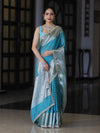Banarasee Semi Chiffon Saree With Buti Design Broad Zari Border & Lace-Light Blue