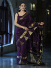 Banarasee Handloom Semi Silk Saree With Polka Dot Design & Zari Border-Purple