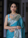 Banarasee Semi Chiffon Saree With Buti Design Broad Zari Border & Lace-Light Blue