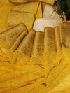 Banarasee Handloom Zigzag Print Chiffon Saree With Gold Zari Border-Light Yellow