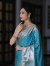 Banarasee Semi Chiffon Saree With Buti Design Broad Zari Border & Lace-Light Blue