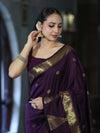 Banarasee Handloom Semi Silk Saree With Polka Dot Design & Zari Border-Purple