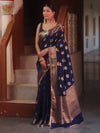 Banarasee Handwoven Semi Silk Saree With Zari Buta & Border-Blue