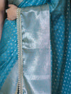Banarasee Semi Chiffon Saree With Buti Design Broad Zari Border & Lace-Light Blue