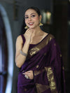 Banarasee Handloom Semi Silk Saree With Polka Dot Design & Zari Border-Purple