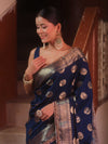 Banarasee Handwoven Semi Silk Saree With Zari Buta & Border-Blue