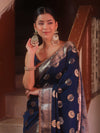 Banarasee Handwoven Semi Silk Saree With Zari Buta & Border-Blue