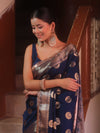 Banarasee Handwoven Semi Silk Saree With Zari Buta & Border-Blue