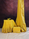 Banarasee Handloom Zigzag Print Chiffon Saree With Gold Zari Border-Light Yellow
