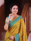 Banarasee Pure Chiffon Saree With Resham Buti Design & Border-Yellow