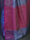 Banarasee Handloom Semi Silk Saree With Zari Jaal Work & Contrast Border-Light Blue & Magenta