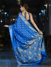 Banarasee Mashru Silk Saree With Zari Jaal Work & Floral Border-Blue