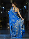 Banarasee Mashru Silk Saree With Zari Jaal Work & Floral Border-Blue