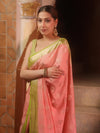 Banarasee Handloom Pure Chiniya Silk Saree With Zari Work & Contrast Border-Peach & Green