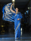 Banarasee Mashru Silk Saree With Zari Jaal Work & Floral Border-Blue