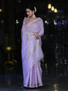 Banarasee Handloom Soft Tissue Shine Saree With Resham Floral Border-Lavender
