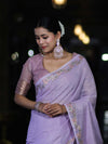 Banarasee Handloom Soft Tissue Shine Saree With Resham Floral Border-Lavender
