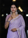 Banarasee Handloom Soft Tissue Shine Saree With Resham Floral Border-Lavender