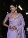 Banarasee Handloom Soft Tissue Shine Saree With Resham Floral Border-Lavender