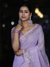 Banarasee Handloom Soft Tissue Shine Saree With Resham Floral Border-Lavender