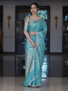 Banarasee Handloom Semi Silk Saree With Buti Design Zari Border & Lace-Light Blue