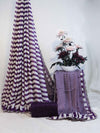 Banarasee Dual Color Chiffon Saree With Leheriya Design & Hand Work Border-Purple & White