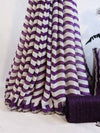 Banarasee Dual Color Chiffon Saree With Leheriya Design & Hand Work Border-Purple & White