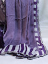 Banarasee Dual Color Chiffon Saree With Leheriya Design & Hand Work Border-Purple & White
