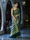 Banarasee Handloom Semi Silk Saree With Zari Jaal Design & Buta Work-Deep Green