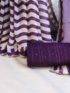 Banarasee Dual Color Chiffon Saree With Leheriya Design & Hand Work Border-Purple & White