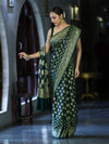 Banarasee Handloom Semi Silk Saree With Zari Jaal Design & Buta Work-Deep Green