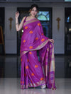 Bhagalpur Handloom Pure Linen Saree With Floral Buta Design-Violet