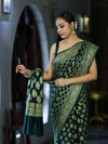 Banarasee Handloom Semi Silk Saree With Zari Jaal Design & Buta Work-Deep Green