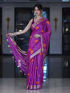 Bhagalpur Handloom Pure Linen Saree With Floral Buta Design-Violet
