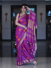 Bhagalpur Handloom Pure Linen Saree With Floral Buta Design-Violet